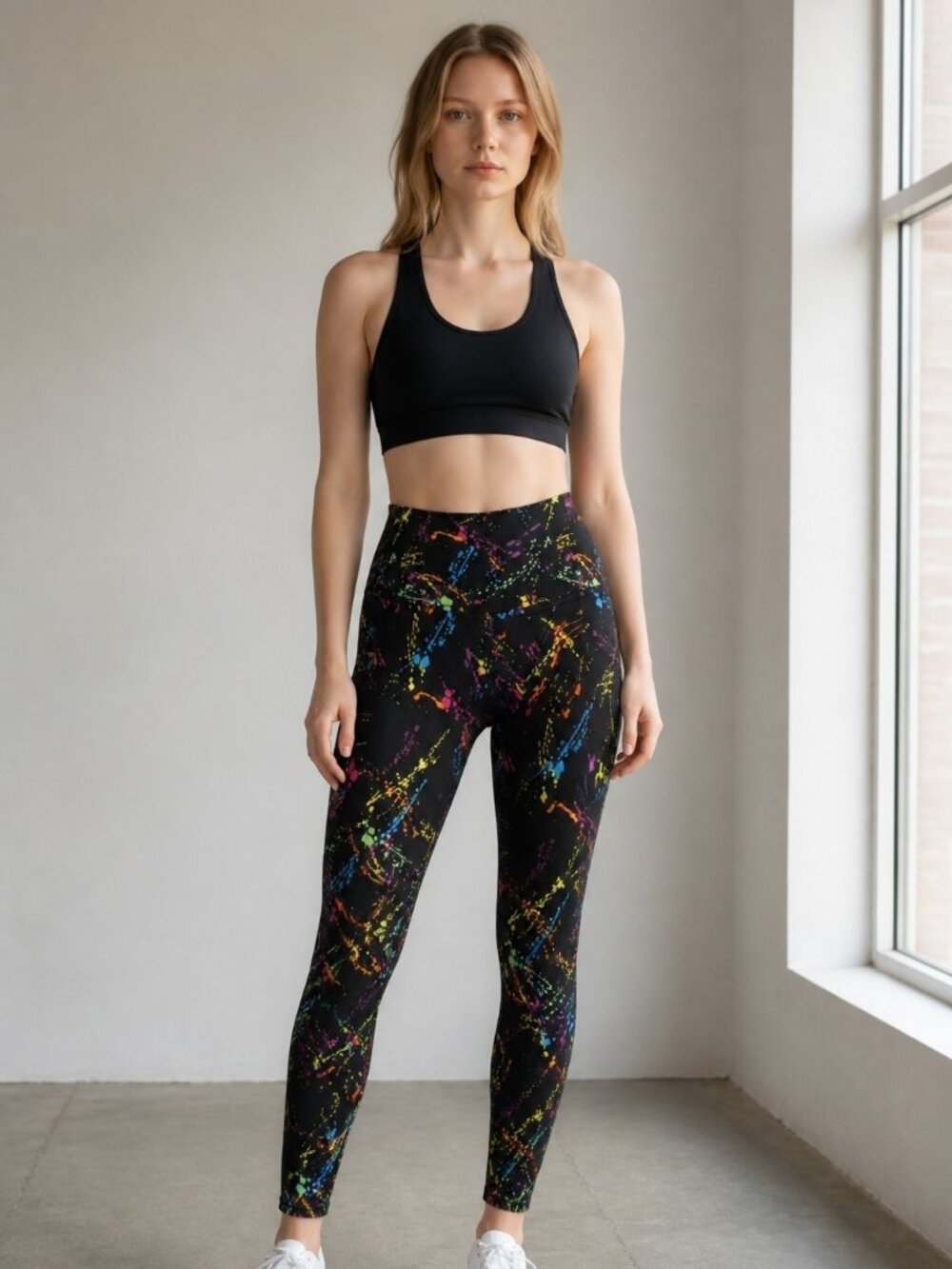 Tipsy Elves High-Rise Black Multicolor Splatter Leggings - Women's Large